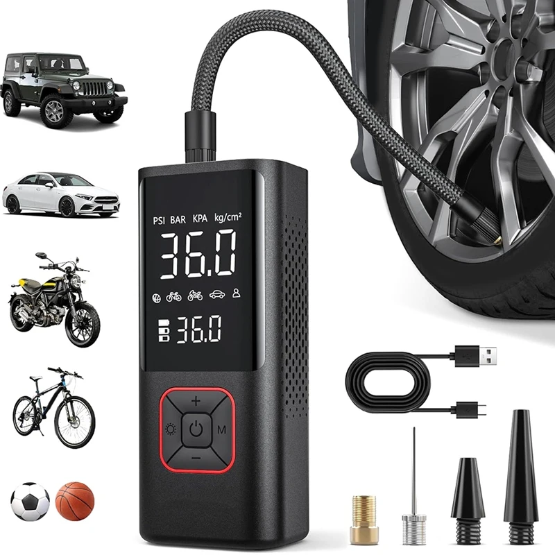 Portable Tire Inflator - 150PSI Cordless Air Compressor With Auto Shutoff LED Light