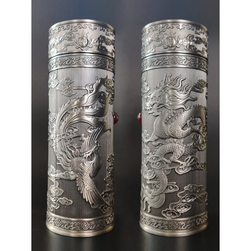Dragon Phoenix Auspicious Embossed Metal Vacuum Thermos Cup Purple Clay Maifan Stone Liner Health Customizable Premium Gift