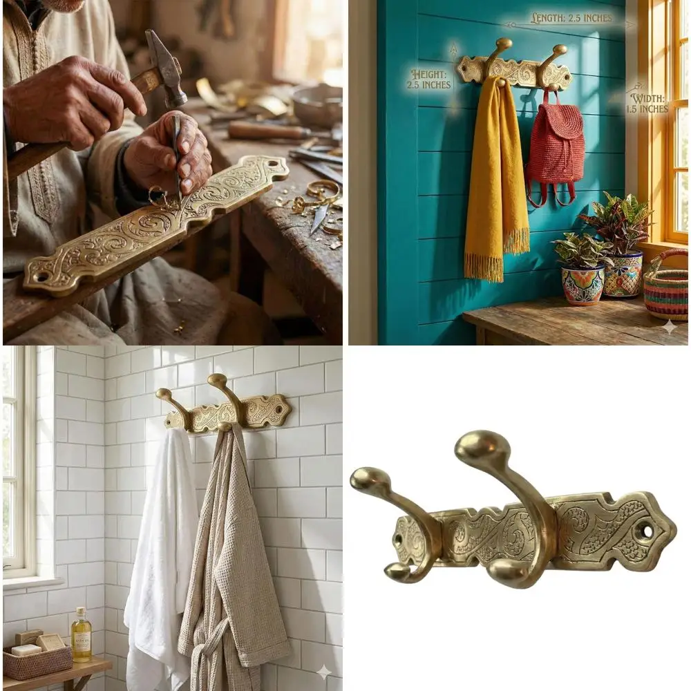 

Sturdy Brass Wall Hook Rack - Gold Coat, Towel, and Hat Hooks for Entryway, Bathroom, and Bedroom