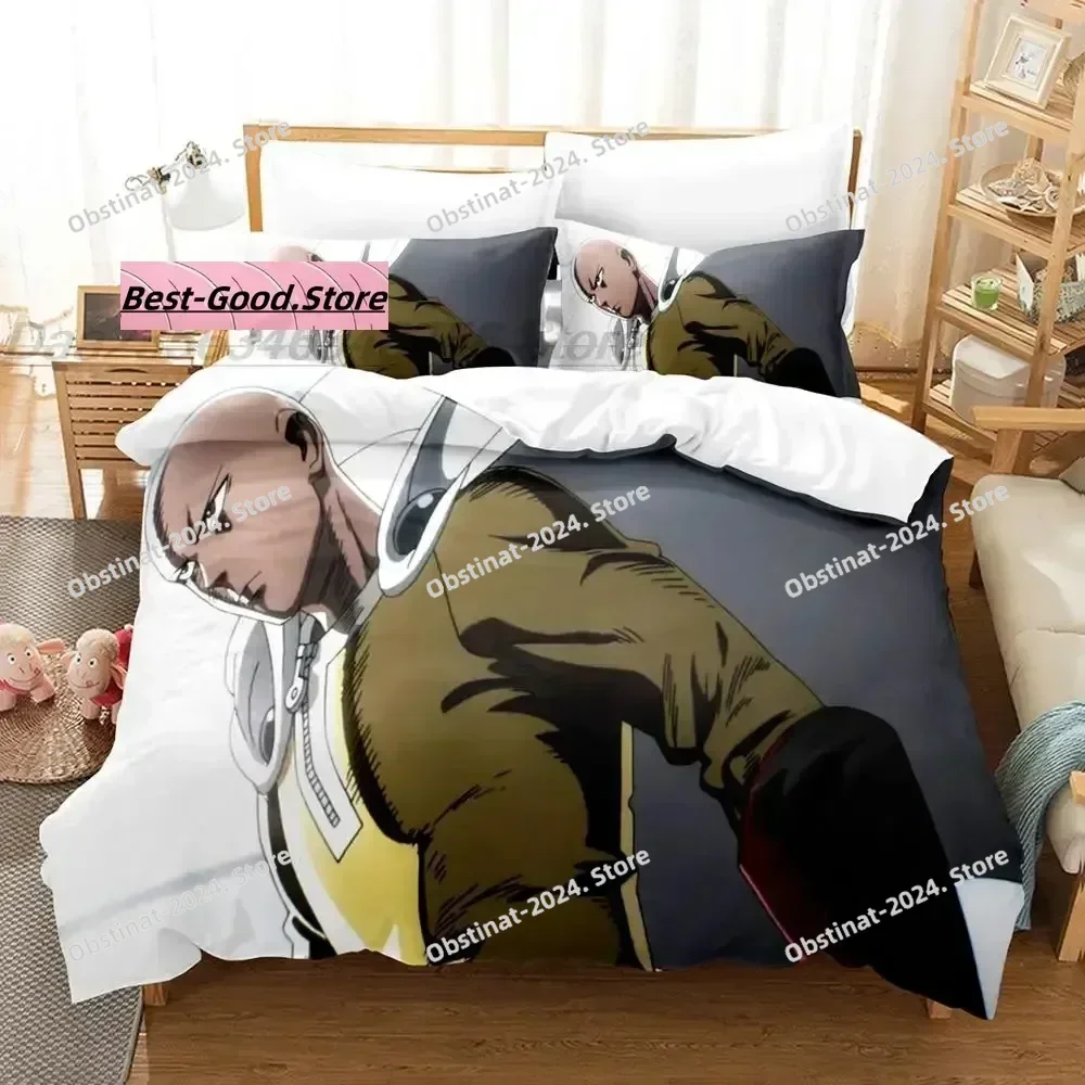 طقم سرير One Punch Man طقم سرير مفرد مطبوع مع كيس وسادة غطاء لحاف سرير ناعم فردي مزدوج كوين سوبر كينج مقاس