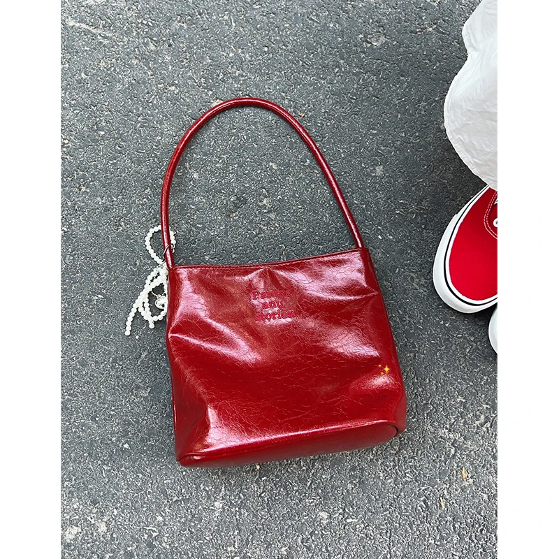 

Летняя красная сумка-ведро, женская сумка, универсальная сумка на плечо, мягкая искусственная кожа, магнитная синяя застежка, повседневная, молодежная, приятная