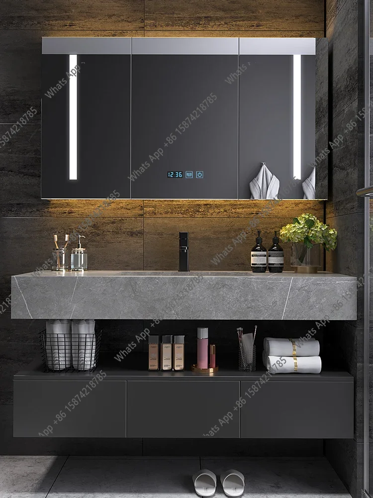 SX j Stone Slab Integrated Basin Cabinet High-end Bathroom For Home Use Mirror Toilet Washbasin Hand Wash Combination Hotel Mode