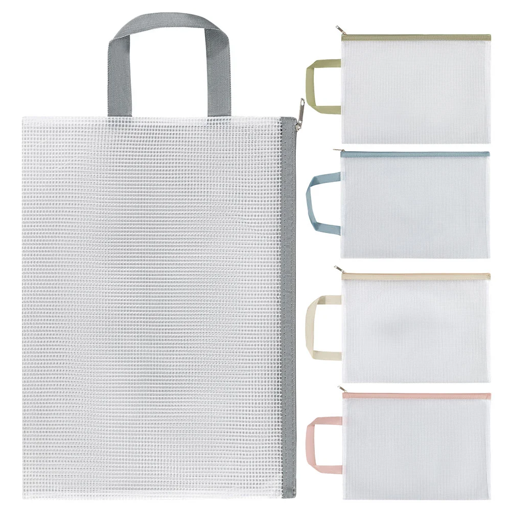 5 шт., сумка для файлов на молнии, сумка для хранения документов, тестовая бумажная сумка, сетчатая сумка для организации класса с застежкой-молнией, размер А4, переноска файлов