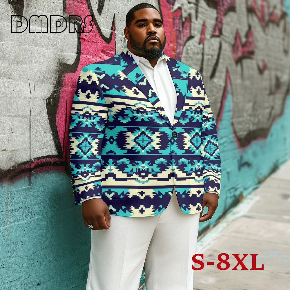 

Morocco Style Plus Men's Suit Blazer One Button Suit Jacket, S-8XL Long Sleeves Printed Fashion Chic Suit for Men