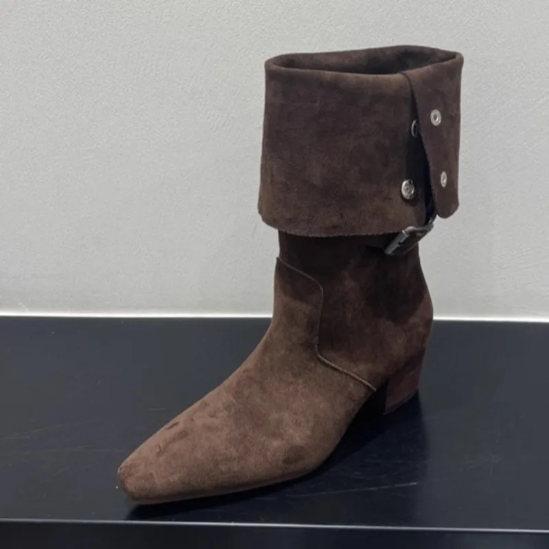 Mid Hakken Vrouwen Gesp Elegante Lange Laarzen Designer Klassieke Mode Schoenen 2025, Winter Nieuwe Trends Schoenen Gezellige Zapatillas De Mujer