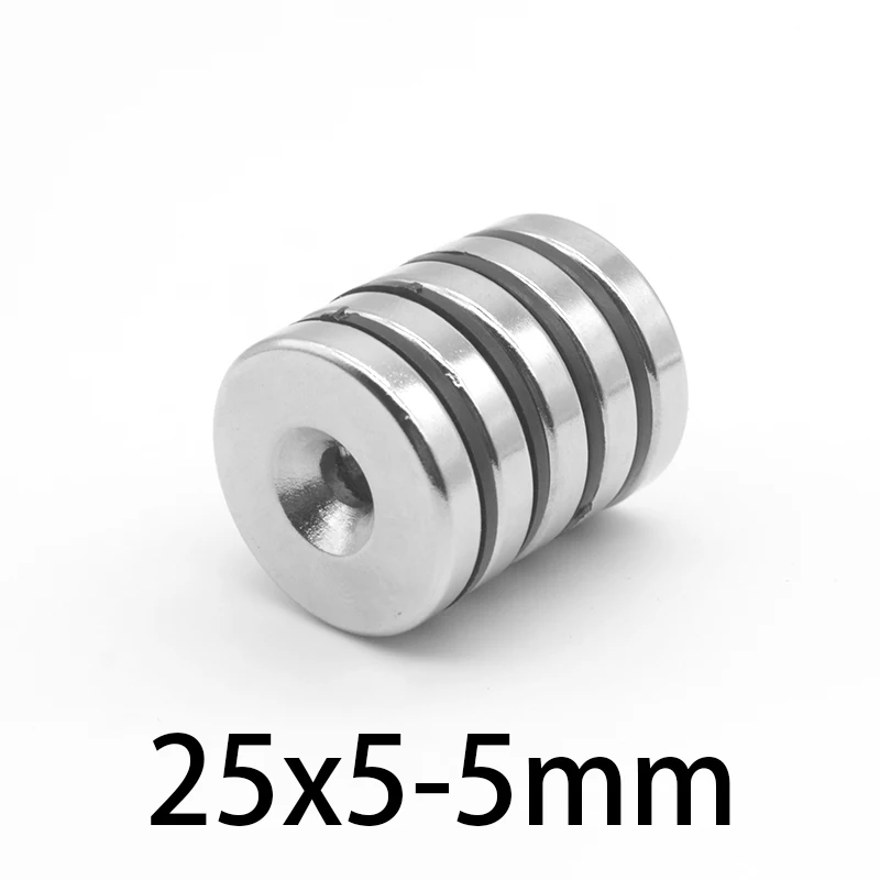 2/5/10/15/20PCS 25x5-5 Disc Permanent NdFeB Magnets Strong 25*5 mm Hole 5mm Round Countersunk Rare Earth Magnet 25X5-5mm 25*5-5