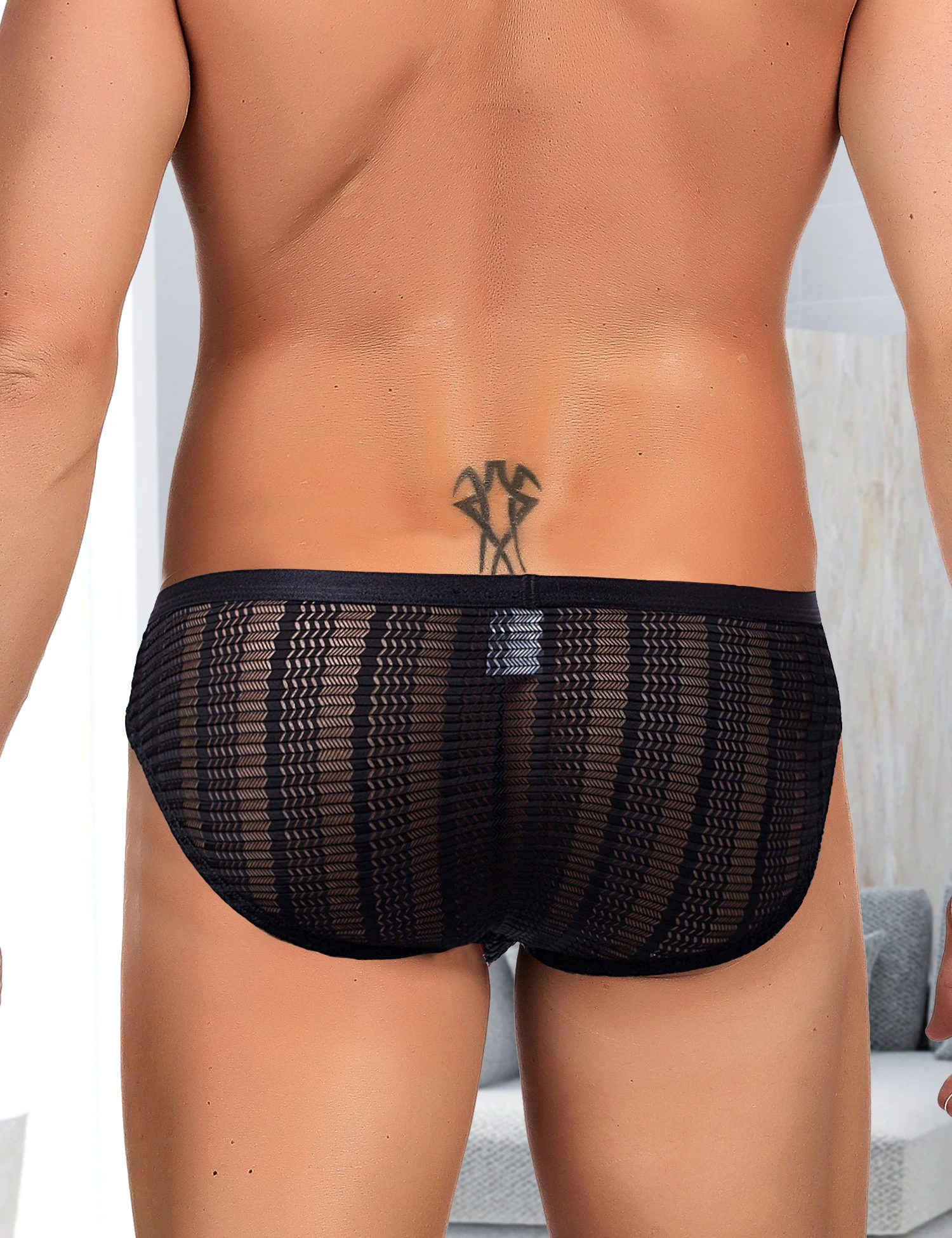 Comeondear Men's panties Sexy Black Mesh Jockstrap Thongs Masculinity underpants U Convex Pouch Erotic Triangle Briefs Lingrie