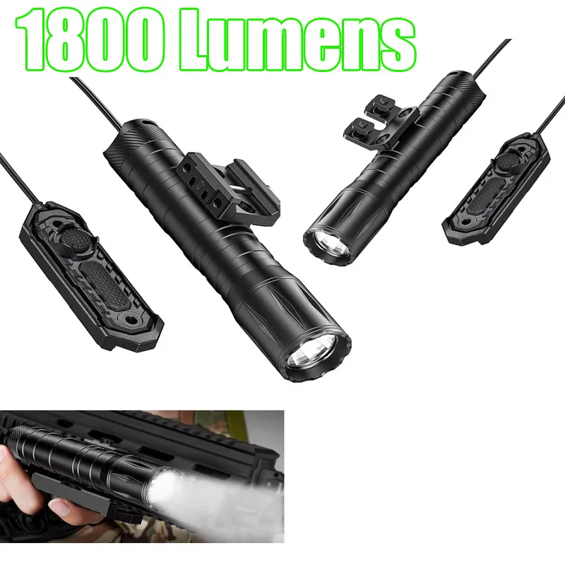 

1800 Lumens Flashlight with Pressure Switch Hunting Ar LED Light Compatible with Picatinny or ML-Rail Strobe Mode