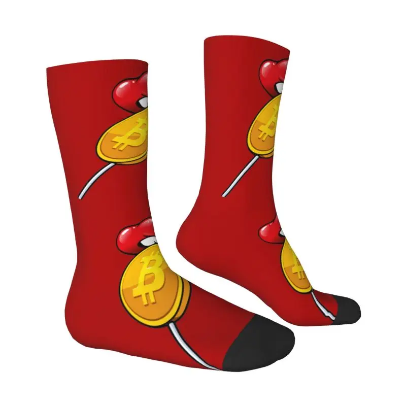 Bitcoin Lollipop Men Women Crew Socks Unisex Novelty 3D Printing BTC Cryptocurrency Dress Socks