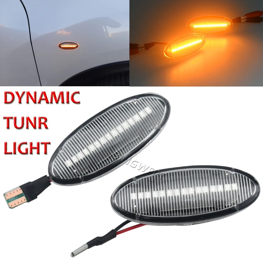 2Pcs For Nissan Qashqai J10 X-trail T31 Cube Juke Leaf Micra K13 Note E11 NV200 Side Marker Lights Dynamic LED Turn Signal Light