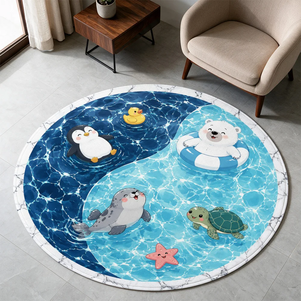 Cute Ocean Animal Play Mat for Kids Toddler Nursery Floor Rug Waterproof Cartoon Sea Life Mat
