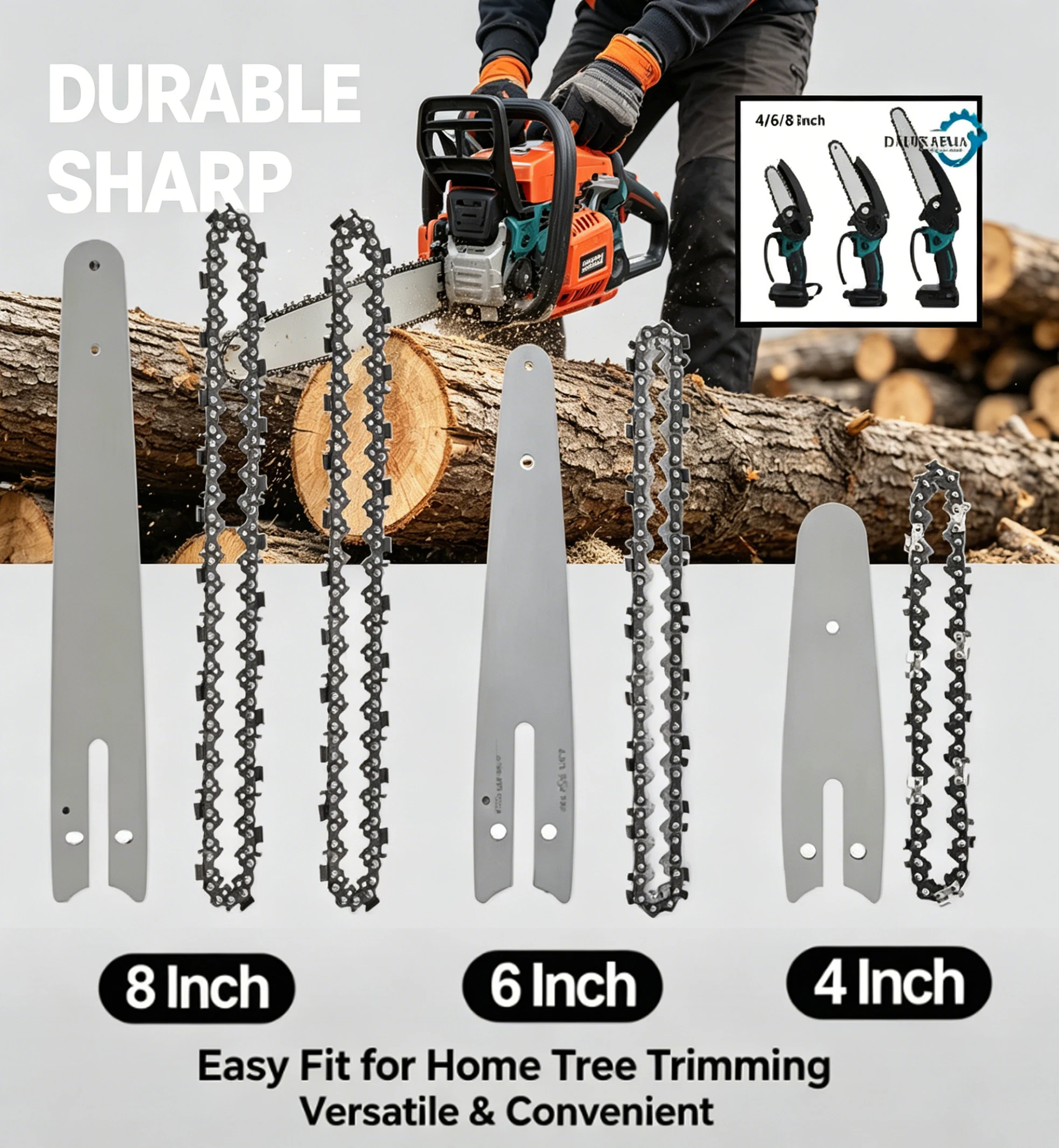 

4/6/8 Inch Saw Bar 28/36 Knots Electric Chain Saw Accessories Replacement Chain Guide Mini Steel Chainsaw Garden Cutting Tool