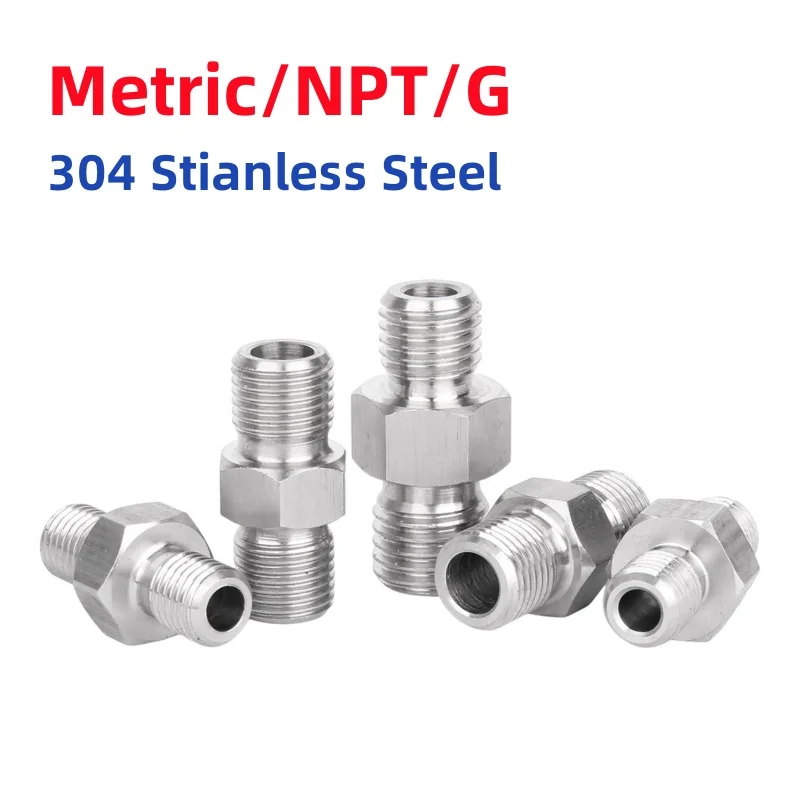 Metric/NPT/G 304 Stianless Steel Male Thread Equal/Reducer Pipe Fitting Hex Nipple Connector