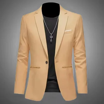 Men's Trendy Leisure Boutique Suit Jacket  Autumn Casual Business Slim Fit Non-ironing Single Button Suit Solid Formal Blouse 5