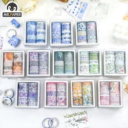 Mr. Paper Light Retro Plant Flowers Washi Tape Set Fresh DIY Handbook Beautiful Sticker Materials Stationery 10rolls/box