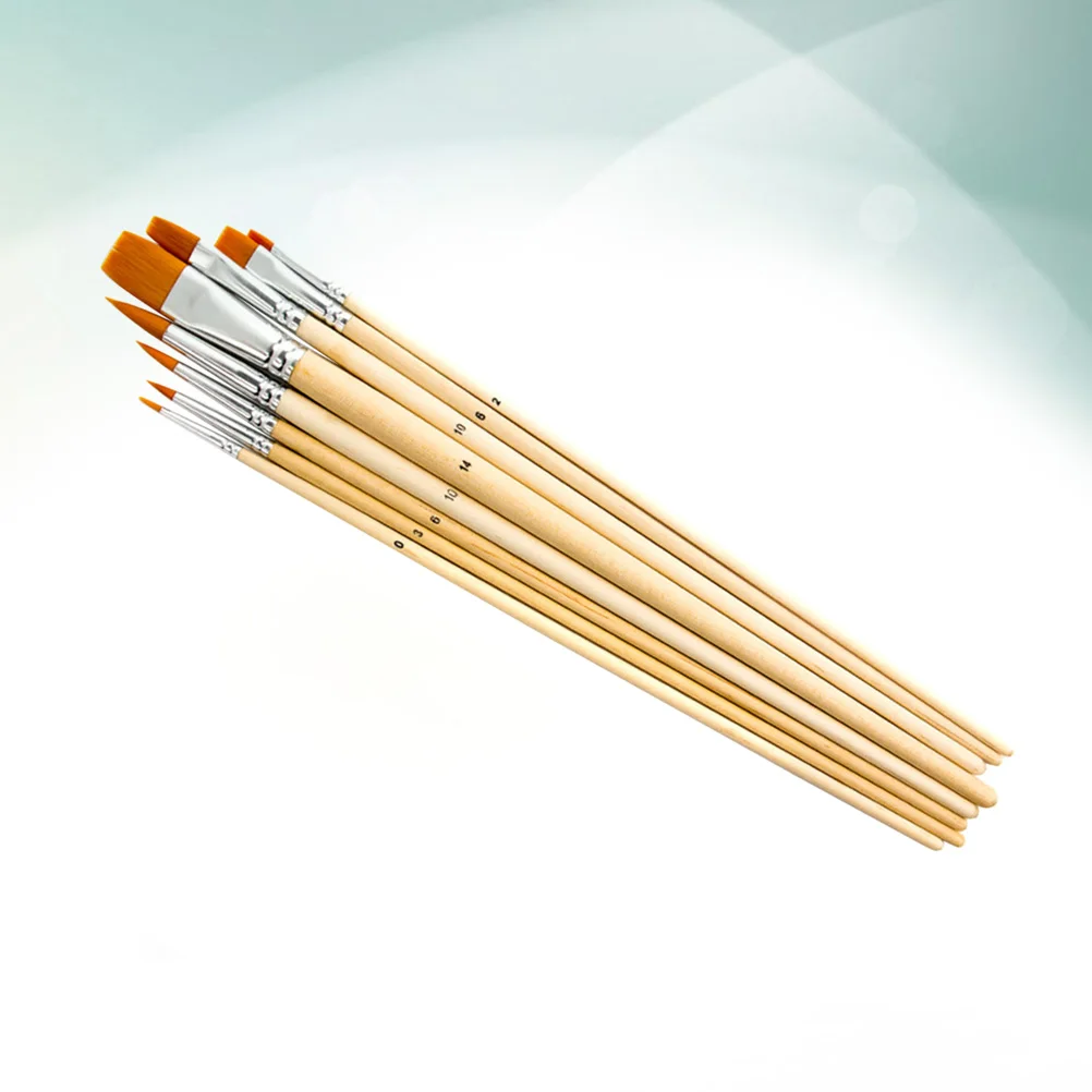 

8PCS Nylon Hair Paint Brush Set Artist Watercolor Wooden Oil Painting Supplies Round Pointed Tip and Flat Nylon Hair