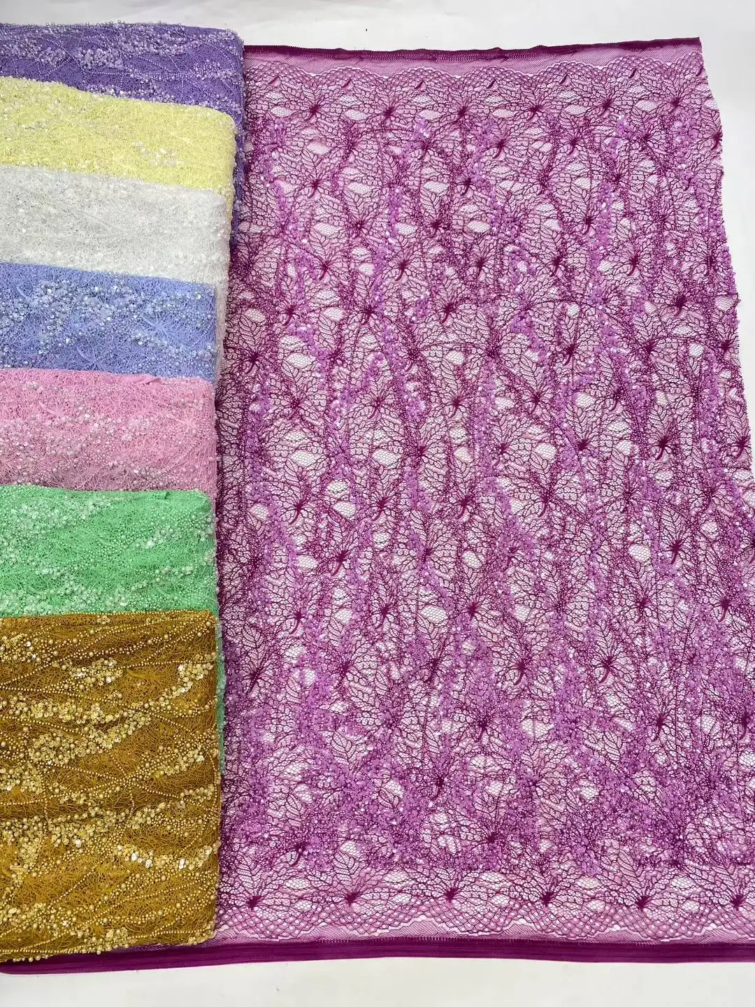 

Elegant African Beads Lace Fabric Nigeria Bridal Sequin 2025 High Quality French Tulle Lace Fabric For Wedding Party Dress Women