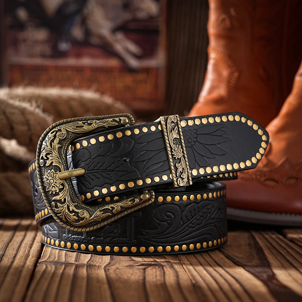 Lässige, individuelle und Retro-Gürtel, Kleidungsaccessoires im Western-Stil, Metallschnallen, PU-Gürtel, geeignet für Männer und Frauen – Detail 2