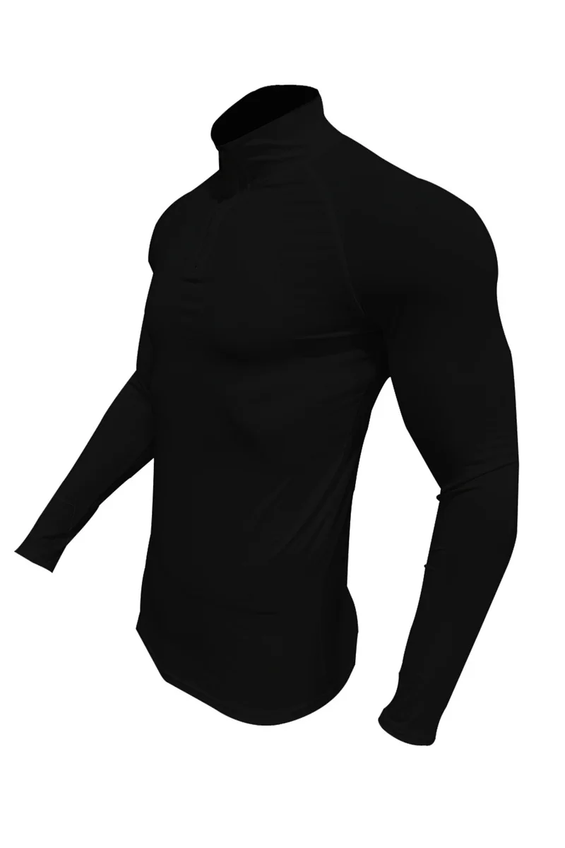 Fitness Compression Sport T-shirt Gym Running Exercise Elastic Long Sleeves Sweatshirt half zip High neck Tops men Tight T-shirt image 5