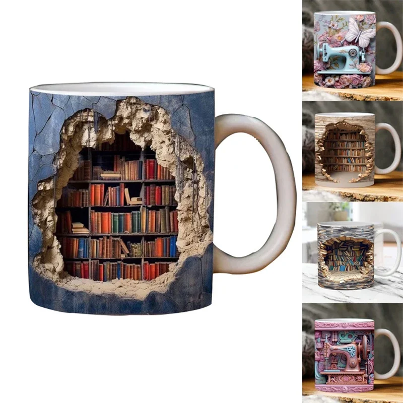 

3D Ceramic Mug Cup Creative Library Book Shelf Multi-Purpose Coffee Mugs Home Table Decoration For Friends Valentine's Day Gifts