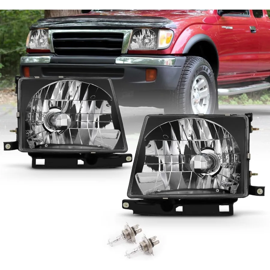 

Black Replacement Headlights for 1998-2000 Tacoma - Passenger and Driver Side Polycarbonate Lens Durable Finish Enhanced