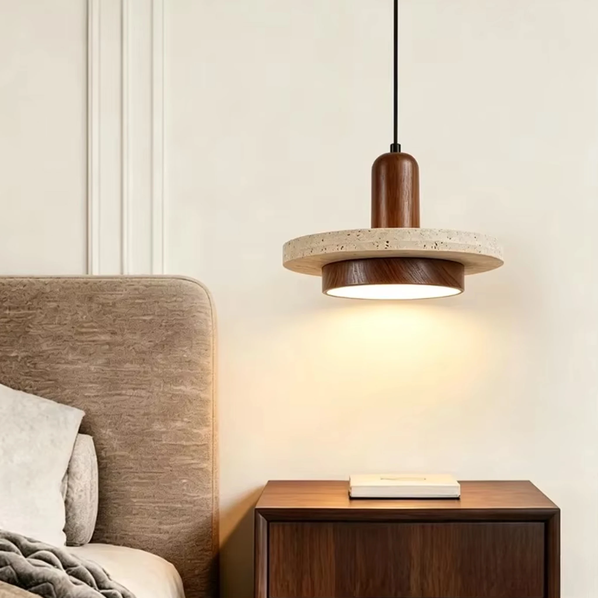 Wabi-Sabi Yellow Travertine Pendant Lamp Adjustable Cord Hanging Lamp Bedroom Bedside Bar Counter Kitchen Island Home Decor