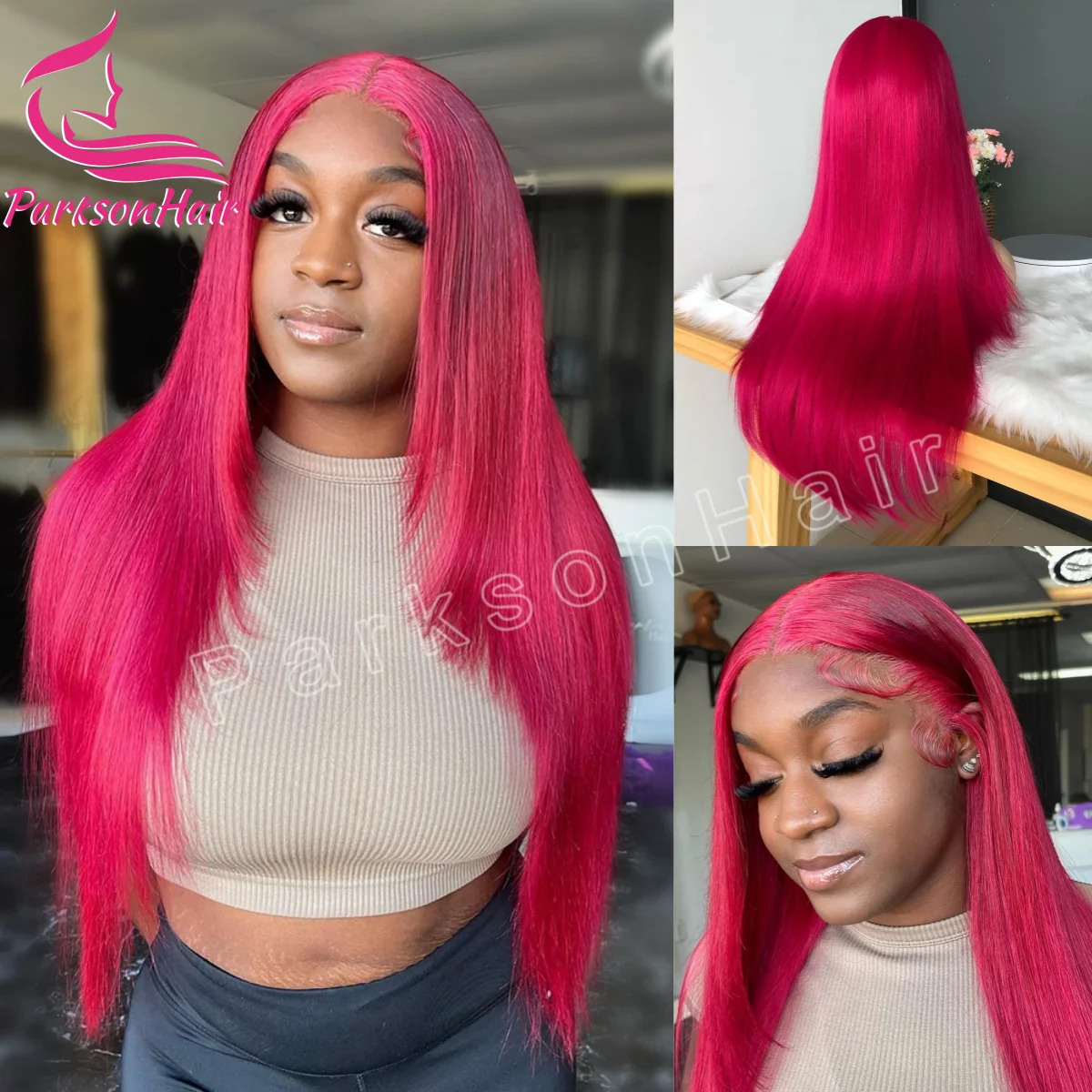 شفاف وردي داكن وردي 13x4 الدانتيل الباروكات الأمامية البرازيلي شعر طبيعي مفرود باروكة 13x6 الدانتيل شعر مستعار أمامي للنساء قبل قطعها