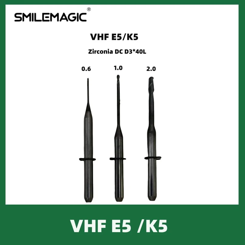 

Dental Materials VHF Milling Burs Dental Tools K4 K5 Cutters for Zirconia Block DLC/DC 0.6/1.0/2.0mm for Dental Lab