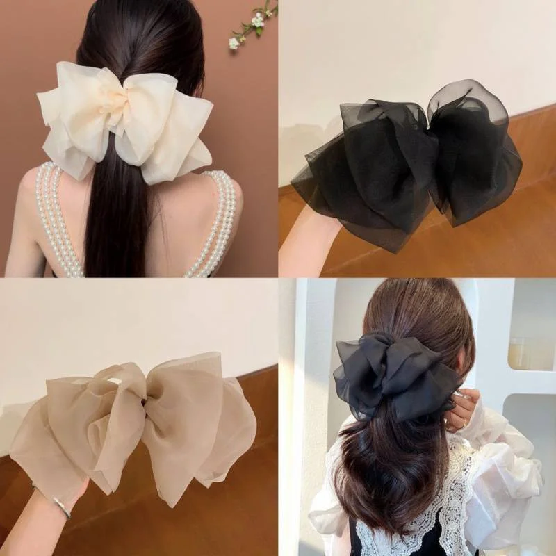 New Bow Hairpin for Women Cute Satin Fabric Hair Clip Korean Chiffon Ponytail Oversized Multilayer Hairpin Hair Accessories