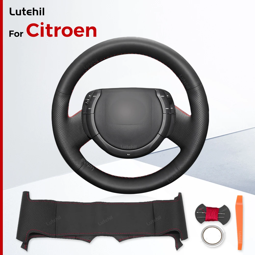 For Citroen Triumph Old Custom Car Steering Wheel Braid Cover Hand Sewing DIY Artificial leather Suede Carbon Fiber Accessories