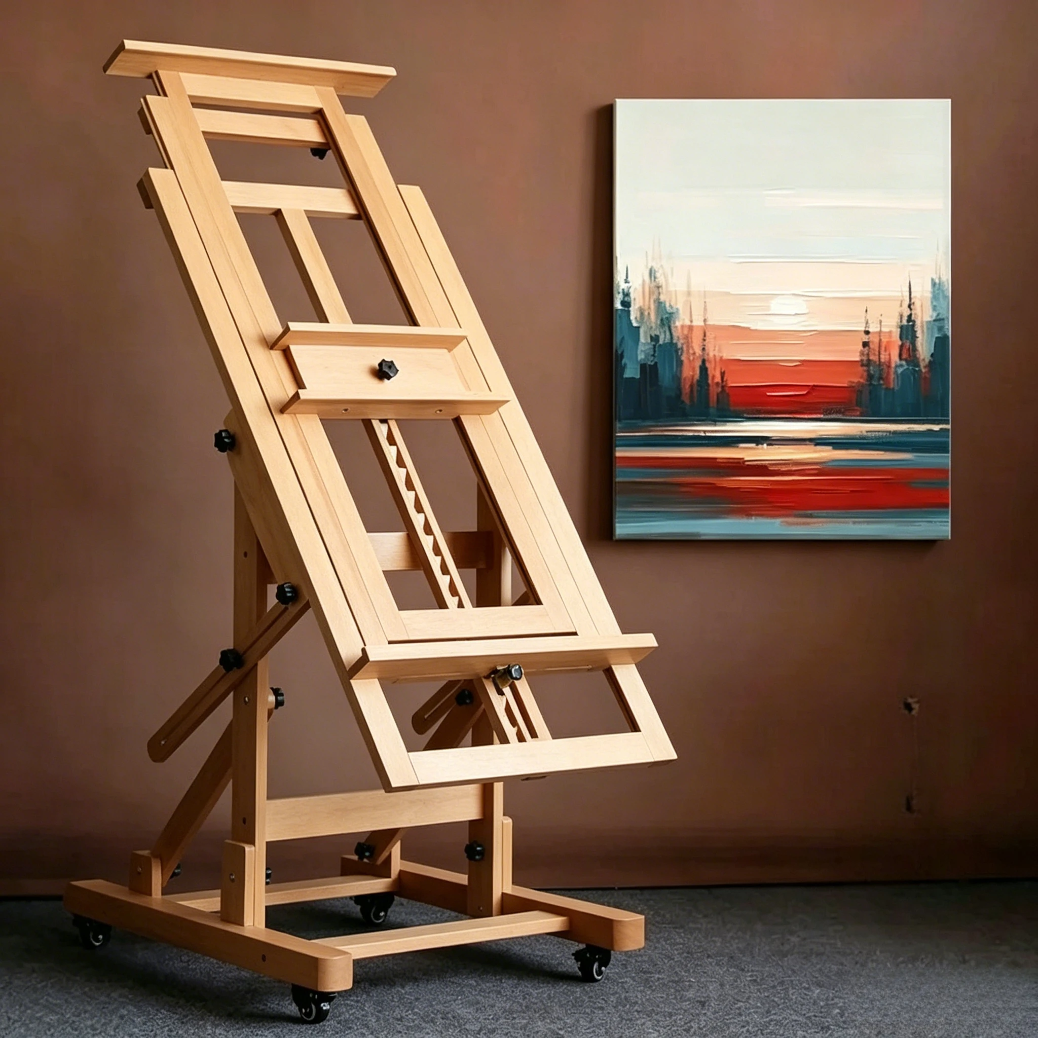 Large H-Frame Easel Stand for Paintings & Display Artist Easel with Wheels Solid Beechwood Wooden Easels for Canvas Adults