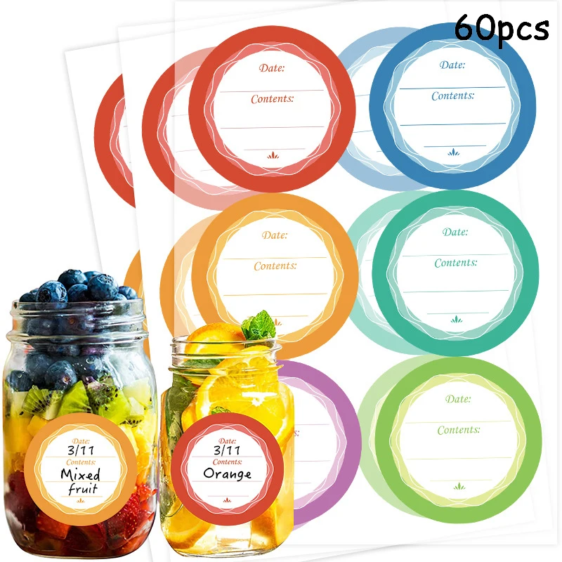 Spice Label Stickers Round Can Labels Stickers For Cans Jar Lids Colorful Self-Adhesive Waterproof Stickers Removable Date Label