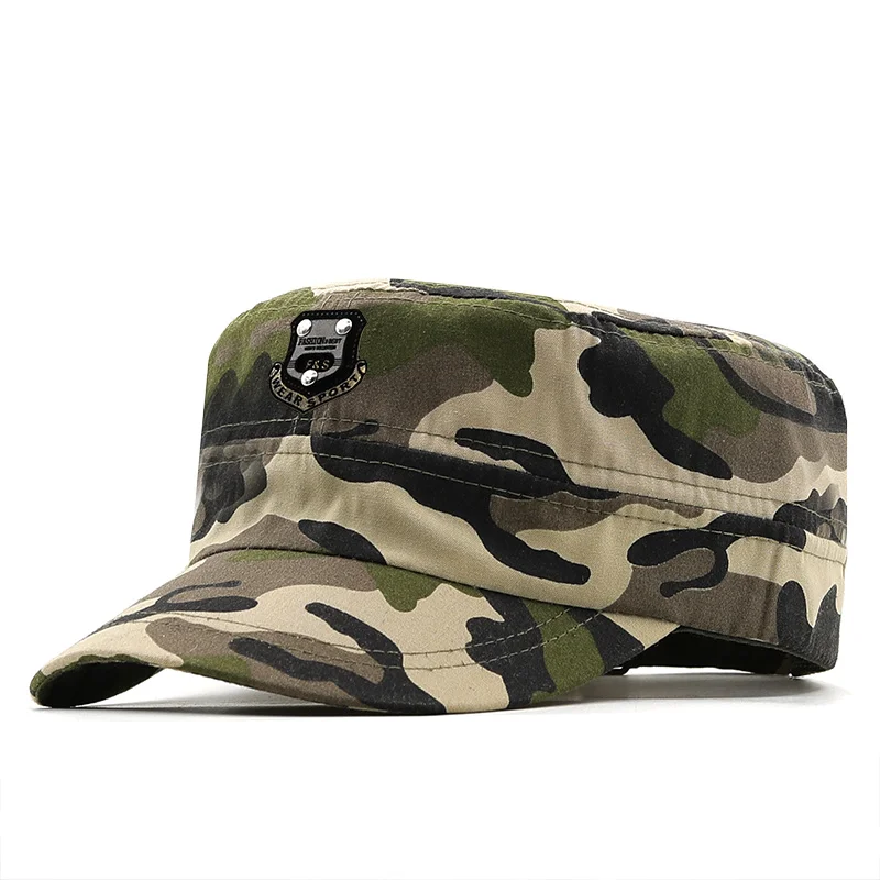 New Vintage Flat Top Men Washed Cap for Male Baseball Cap Summer Spring Men\'s Camouflage Sun Protection Military Cap Wholesale