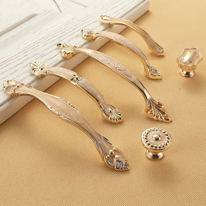 European Style Gold Cabinet Handles Solid Aluminum Alloy Kitchen Cupboard Pulls Drawer Knobs Furniture Handle Hardware