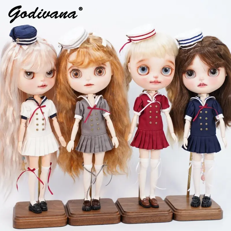 Azone Blythe Ob22 Ob24 Electric Town Doll Outfit Japanese Sailor Suit Set Navy Collar Short Sleeve Pleated Short Dress with Hat
