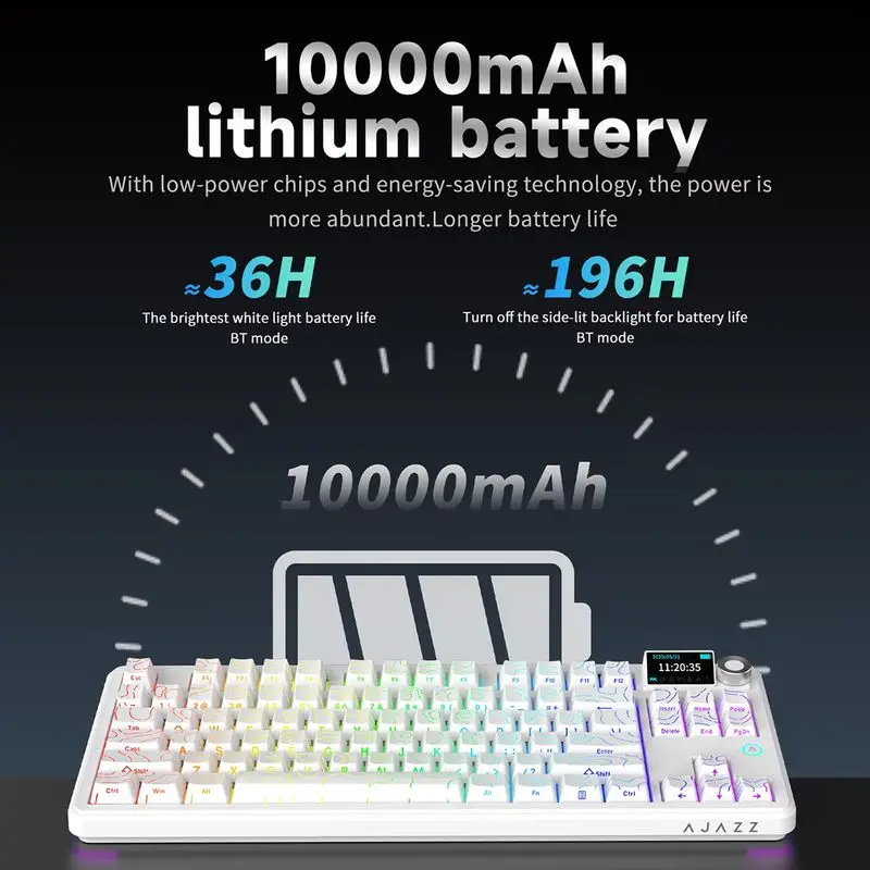 Verkoop AJAZZ AK870 V2 Mechanisch toetsenbord 2,4 g BT Draadloze verbinding Dynamische RGB met aangepast 10000 mAh Aangepast TFT-scherm