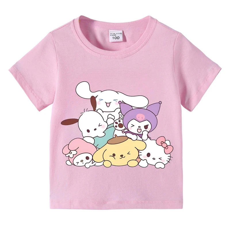 سانريو في سن المراهقة القطن تي شيرت الاطفال الشارع الكرتون لعوب مطبوعة في الهواء الطلق مريحة عادية طاقم الرقبة تي شيرت بنين بنات بلايز #6