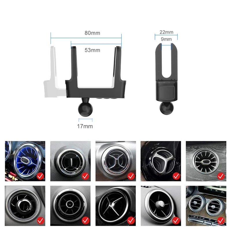 Untoom Car Round Air Vent Clip Mount Universal 17mm Ball Head for Gravity Car Phone Holder Magnetic Mobile Phone Support Stand