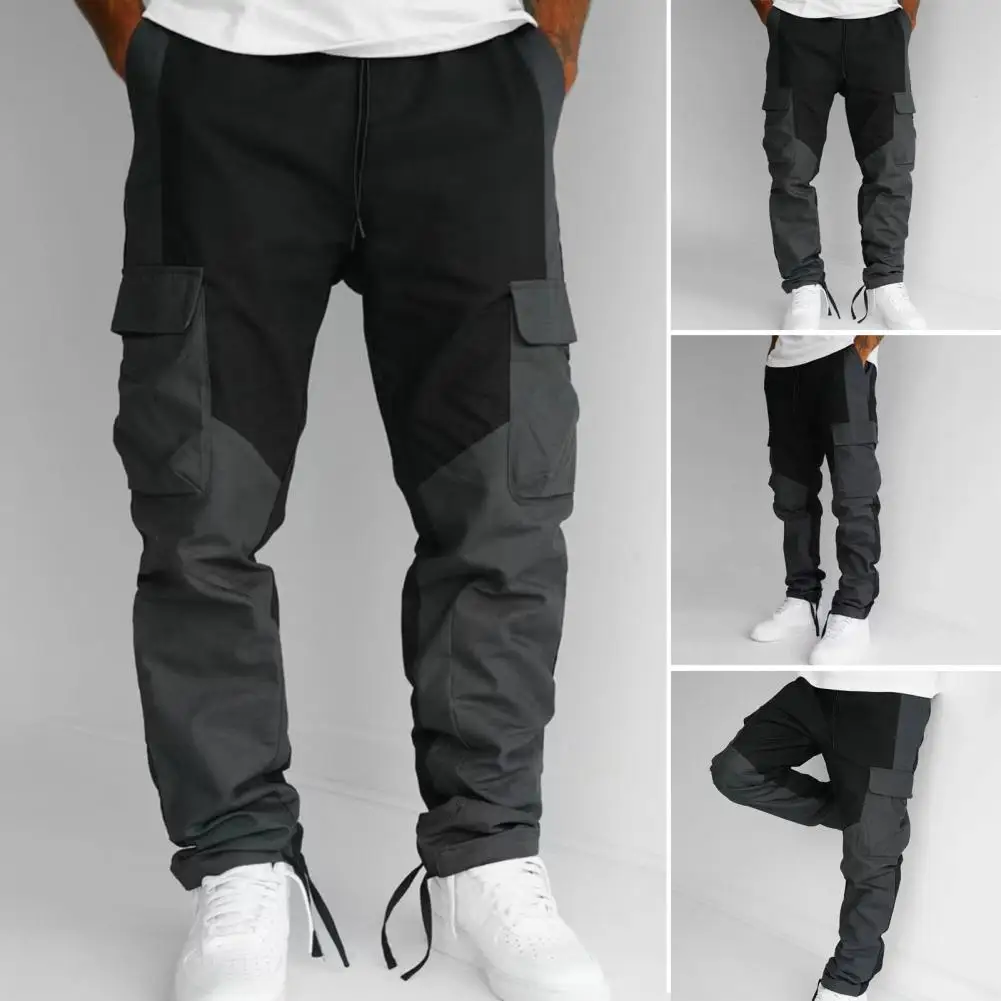 Men Dialy Trousers Multi-pocket Pants Versatile Men's Cargo Pants Stylish Patchwork Design Comfortable Elastic Waist for Sports