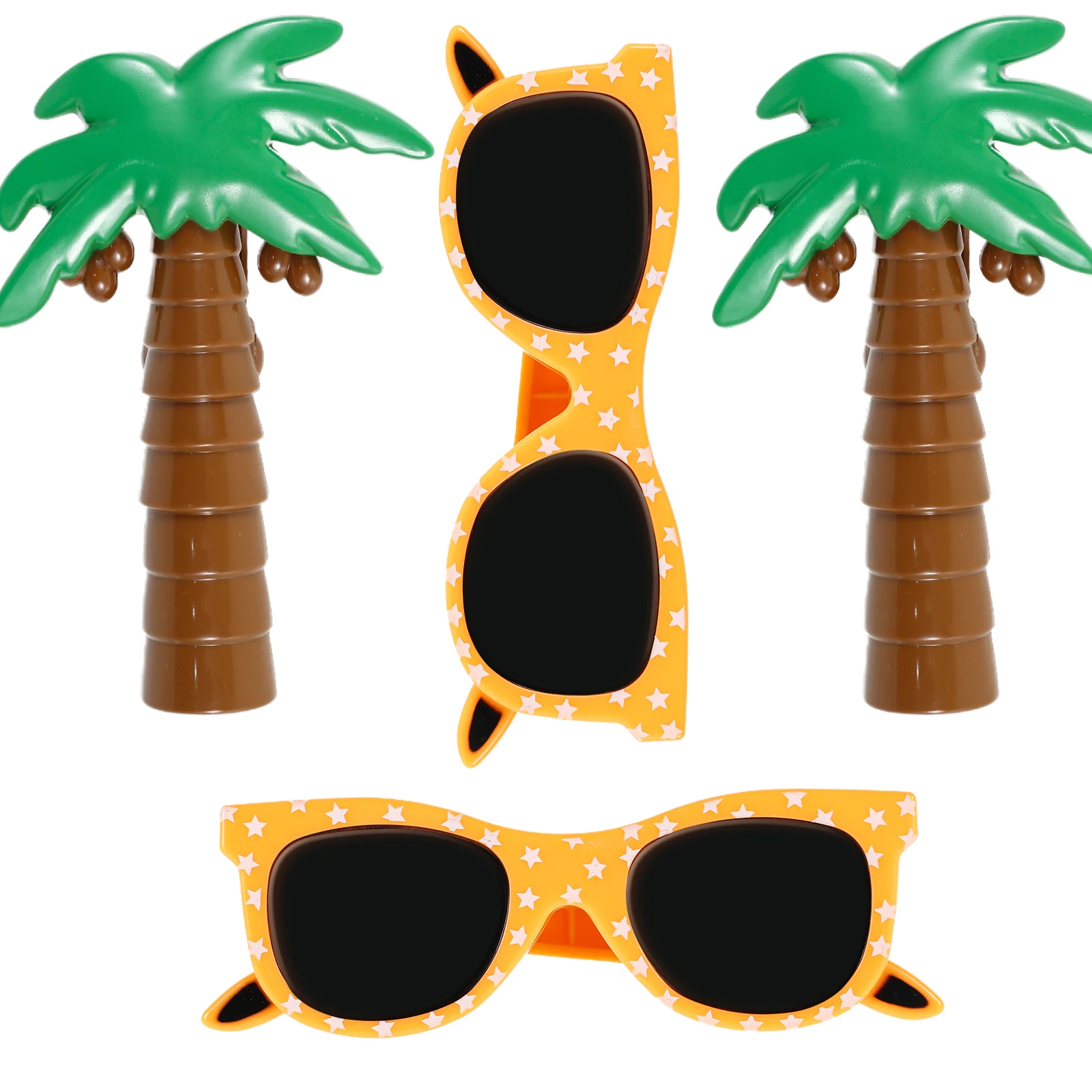 

4 Pcs Sunglasses and Coconut Tree Beach Towel Clips Windproof Beach Chair Clips Plastic Clothespins Decorative Pool Chair Clips