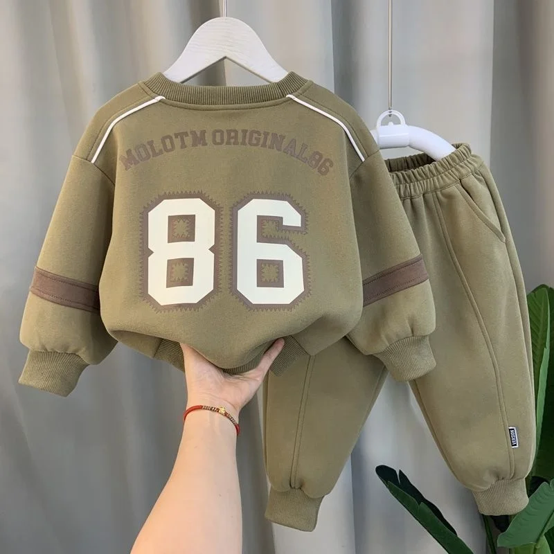 가을 캐주얼 아기 소년 복장 신생아 옷 편지 인쇄 긴 소매 운동복 탑 Drawstring 바지 세트 유아 부드러운 정장