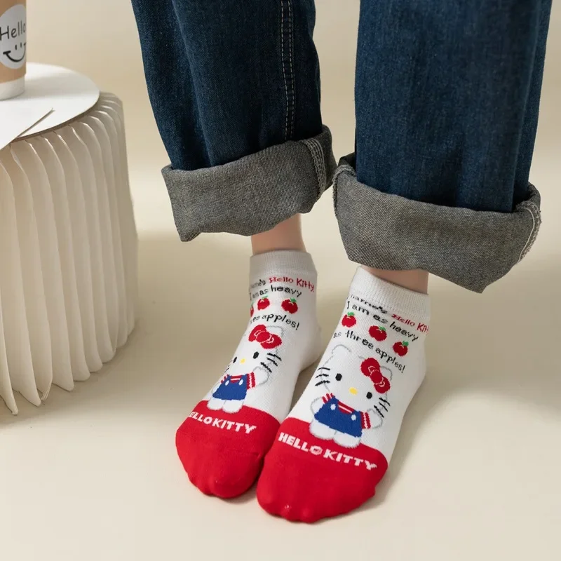 Kawaii Sanrio Hello Kitty Women Socks Cute Cartoon Christmas Socks Anime Cotton Korean Sweet and Comfortable Sock for Kids Girl