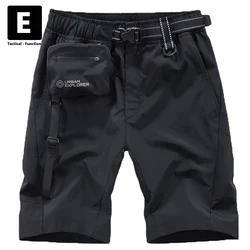 Calções masculinos streetwear fita bolsos techwear shorts verão militar tático preto calças curtas harajuku função bottoms