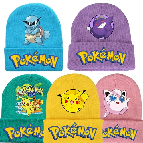 포켓몬 피카츄 어린이 니트 모자 비니, 만화 애니메이션 그래픽 프린트 캡, 열 보존, 편안한 생일 파티 선물