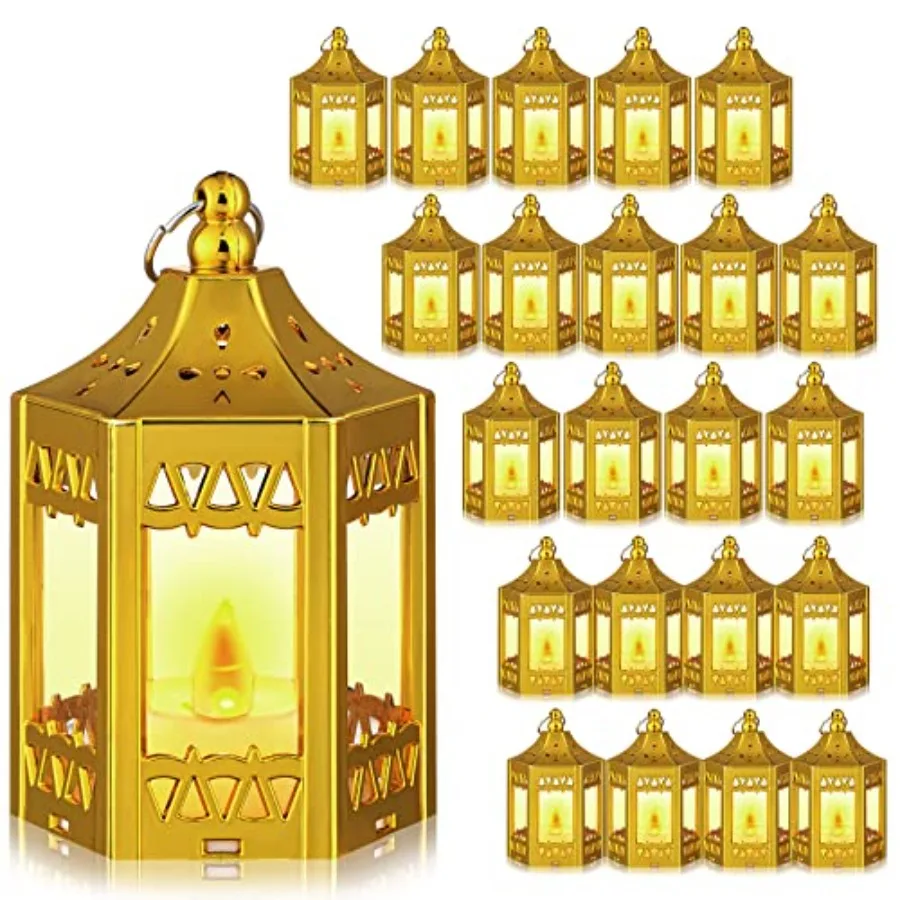 

20 Pcs Mini Vintage Lantern Decorative Wedding Table Centerpiece LED Candles Lamp Battery Powered Hanging Tealight Lantern for