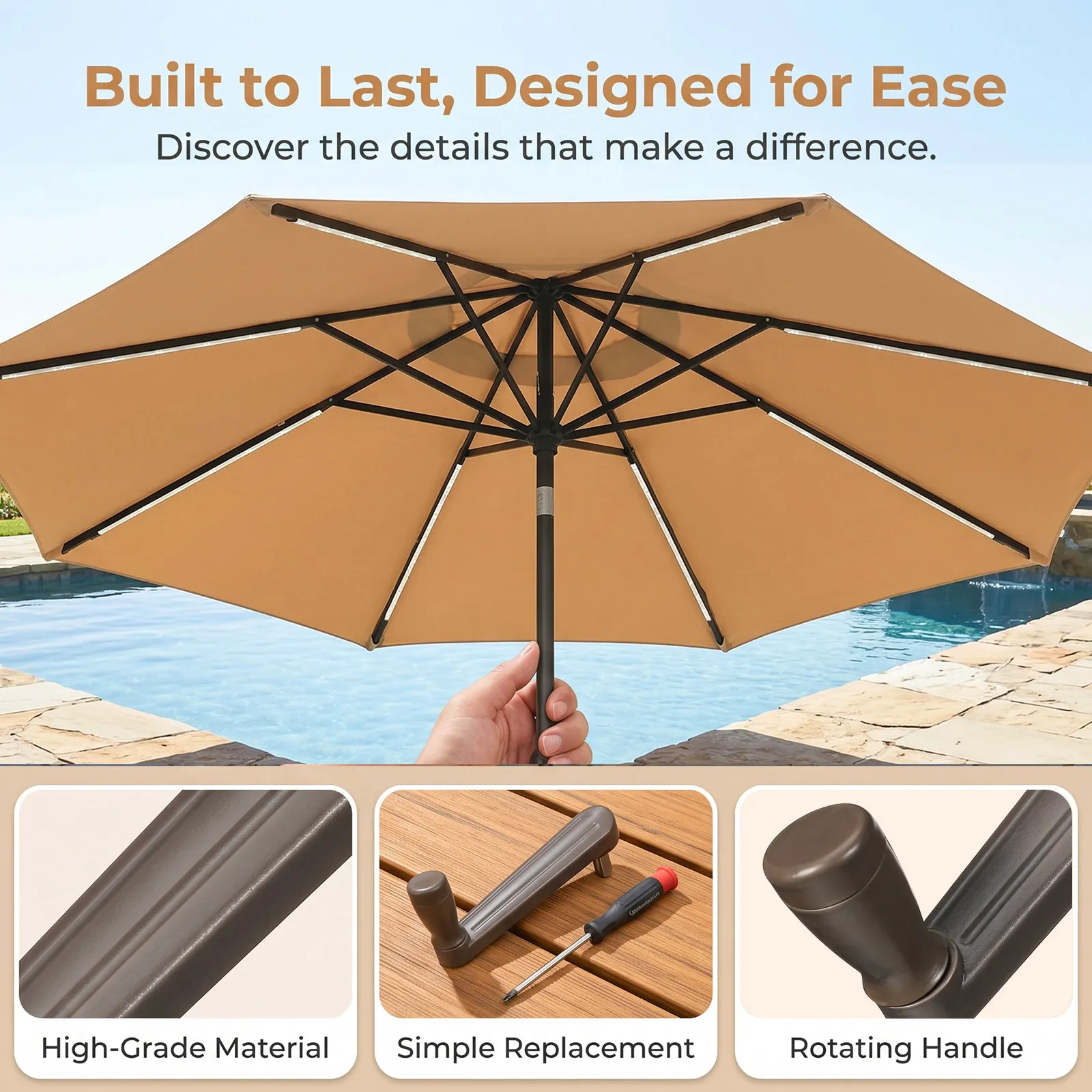 Universal Crank Handle Plastic Iron Outdoor Patio Replacement Accessory Lightweight Smooth Operation