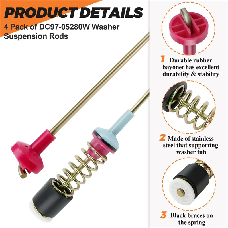 

DC97-05280W Wa50r5400av/Us Washing Machine Hanging Rod For Washing Machine Wa45h7000aw/02, Wa54m8750av/A4 Easy To Use-A7
