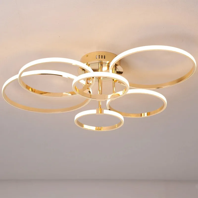 

Remote Control Dimmable LED Ceiling Lamp for Kitchen Bedroom Living Room, Modern Ring Light Fixture 4/6 Heads, Black Gold Chrome