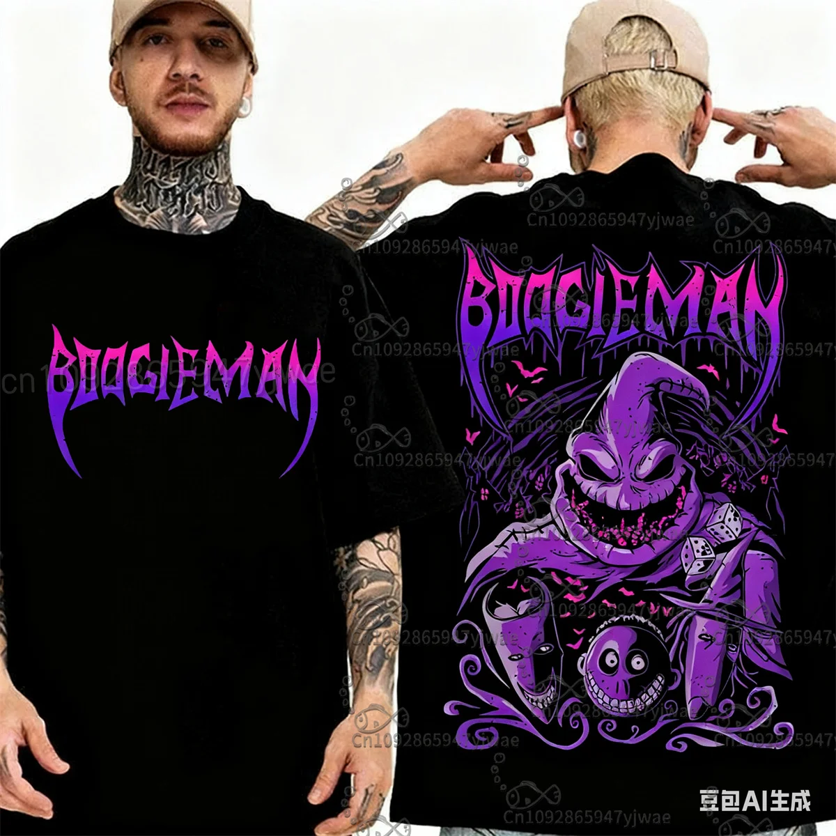 عيد الميلاد تخويف نمط Oogie Boogie الكرتون المطبوعة القطن قصير الأكمام الصيف س الرقبة الأطفال الكبار ملابس الشارع الشهير عادية تي شيرت