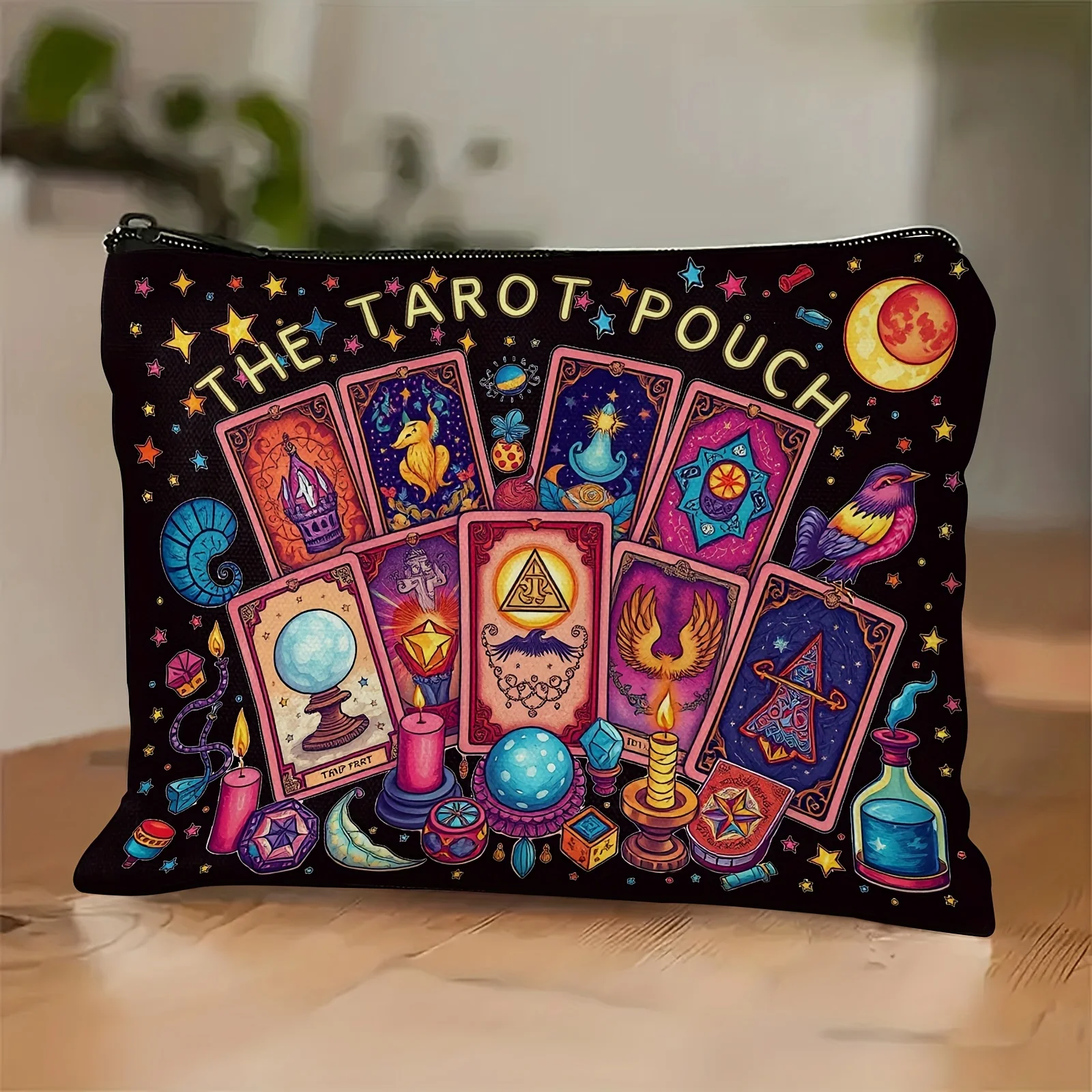 The Tarot Pouch Vibrant Cosmic Tarot Card Design Robuste, kompakte und tragbare Kosmetiktasche aus Polyester für den täglichen Gebrauch oder Reisetasche – Detail 3